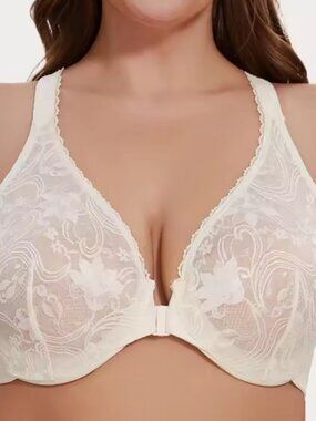 MELENECA Women's Plus Size Racerback Unlined Lace Underwire Front Closure Bra